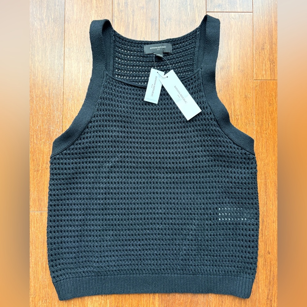 NWT Banana Republic Black Crochet Knit Sweater Tank Top Size Small